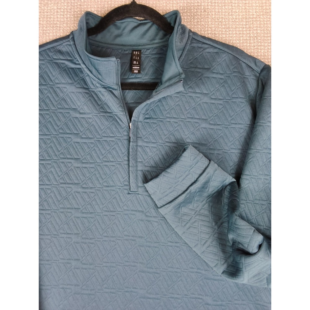 Adidas Mens Geometric Quilted Quarter Zip Pullover Teal Blue Large L 6830